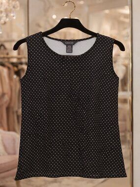 George Stretch Black Polka Dot Sleeveless Blouse L 12/14